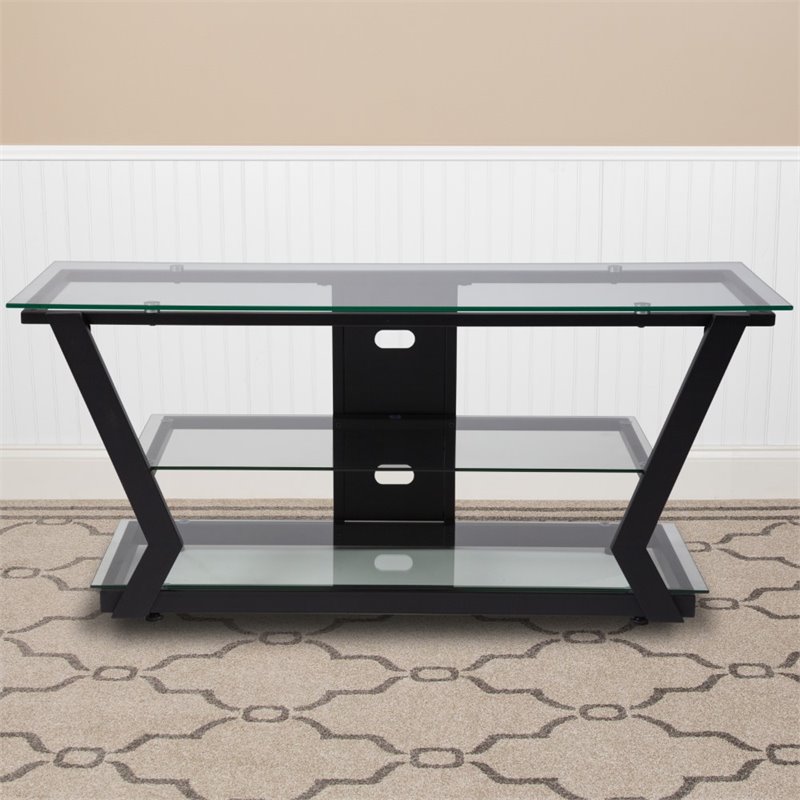 Bowery Hill Contemporary Glass Metal Frame TV Stand in Black