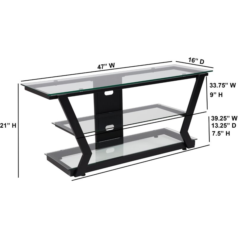 Bowery Hill Contemporary Glass Metal Frame TV Stand in Black