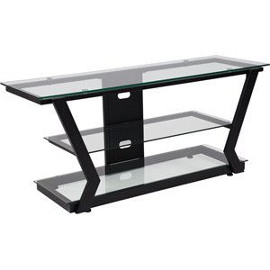 Bowery Hill Contemporary Glass Metal Frame TV Stand in Black