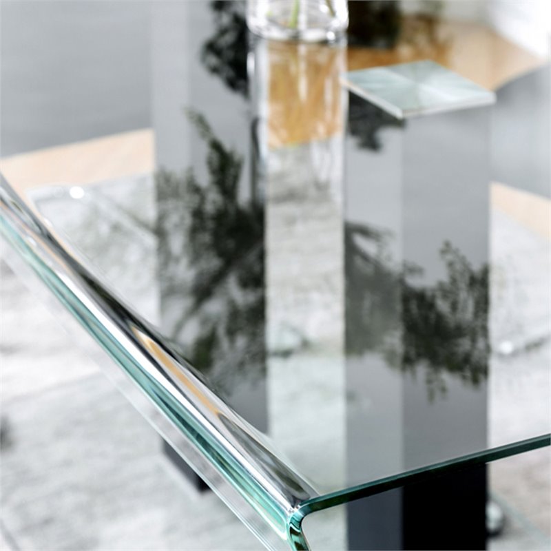 Bowery Hill Modern Glass Top Dining Table in Black and Silver