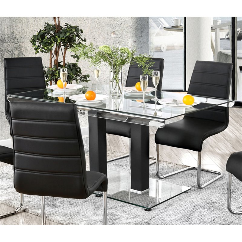 Bowery Hill Modern Glass Top Dining Table in Black and Silver