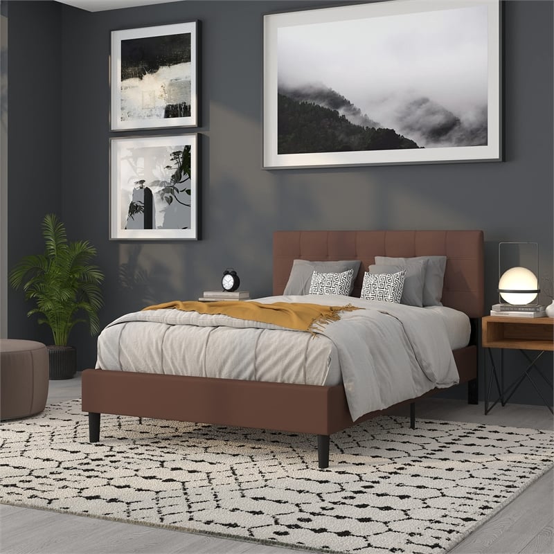 Bowery Hill Modern Tufted Full Panel Headboard in Dark Brown