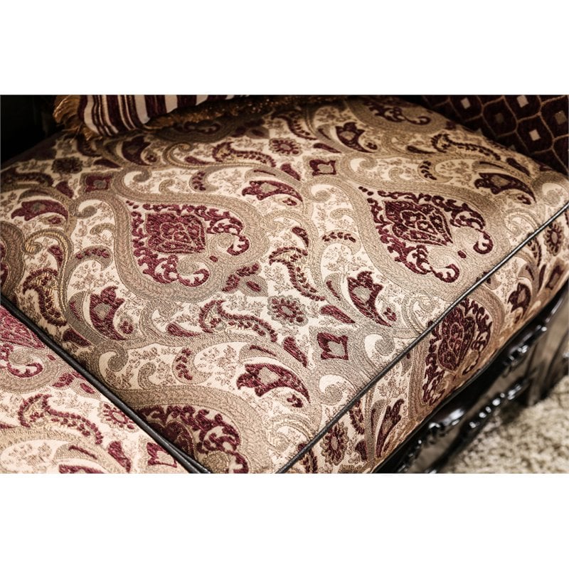 Bowery Hill Faux Leather Tufted Sofa in Burgundy and Dark Brown