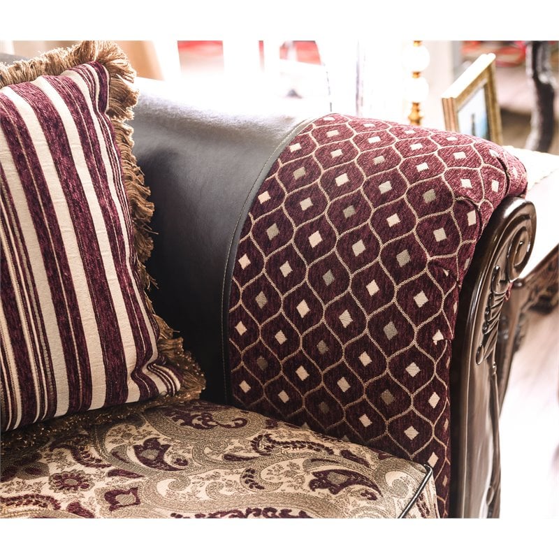 Bowery Hill Faux Leather 2-Piece Sofa Set in Dark Brown & Burgundy