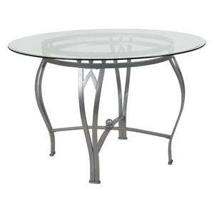 Bowery Hill 45&quot Round Glass Top Dining Table in Clear Silver