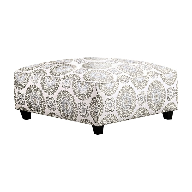 Bowery Hill Transitional Woven Fabric Ottoman in Blue and Gray