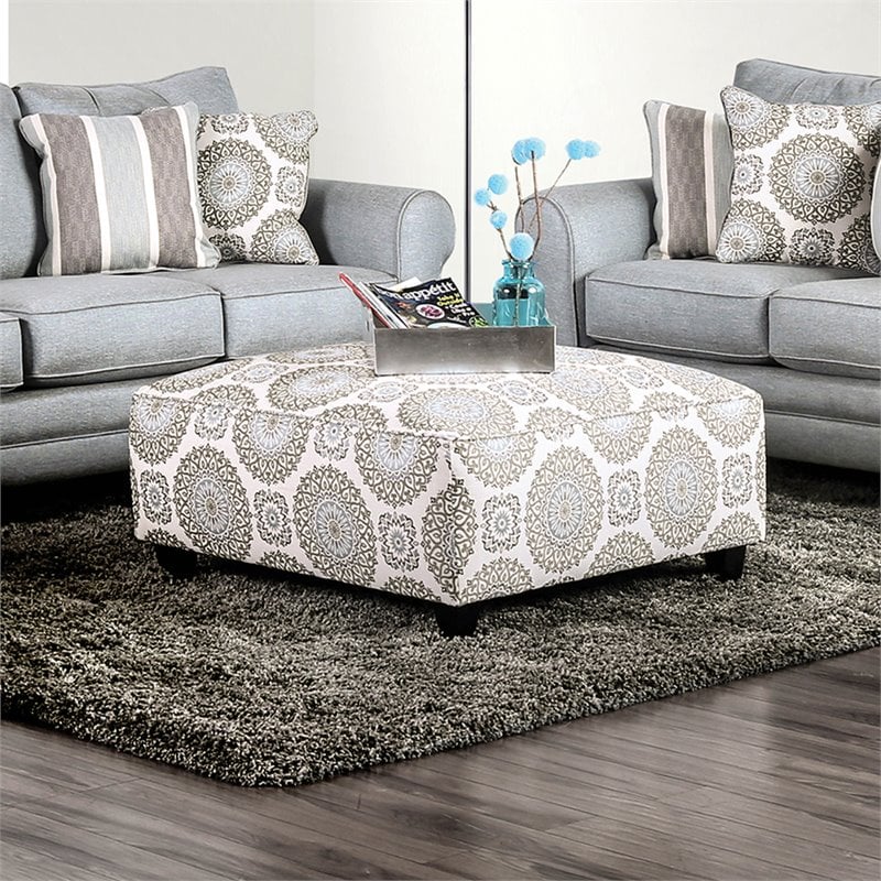 Bowery Hill Transitional Woven Fabric Ottoman in Blue and Gray
