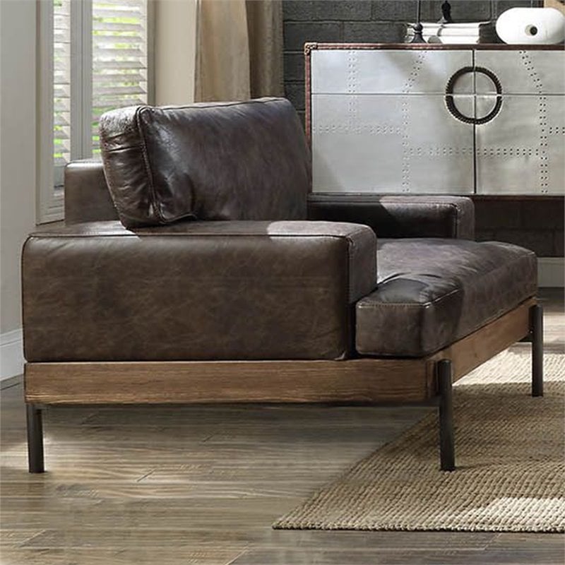 Bowery Hill Leather Accent Chair in Oak and Distress Chocolate