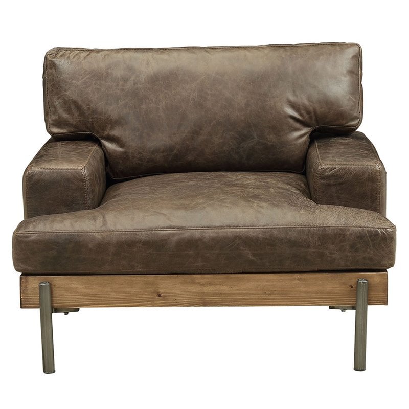 Bowery Hill Leather Accent Chair in Oak and Distress Chocolate