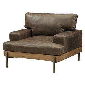 Bowery Hill Leather Accent Chair in Oak and Distress Chocolate