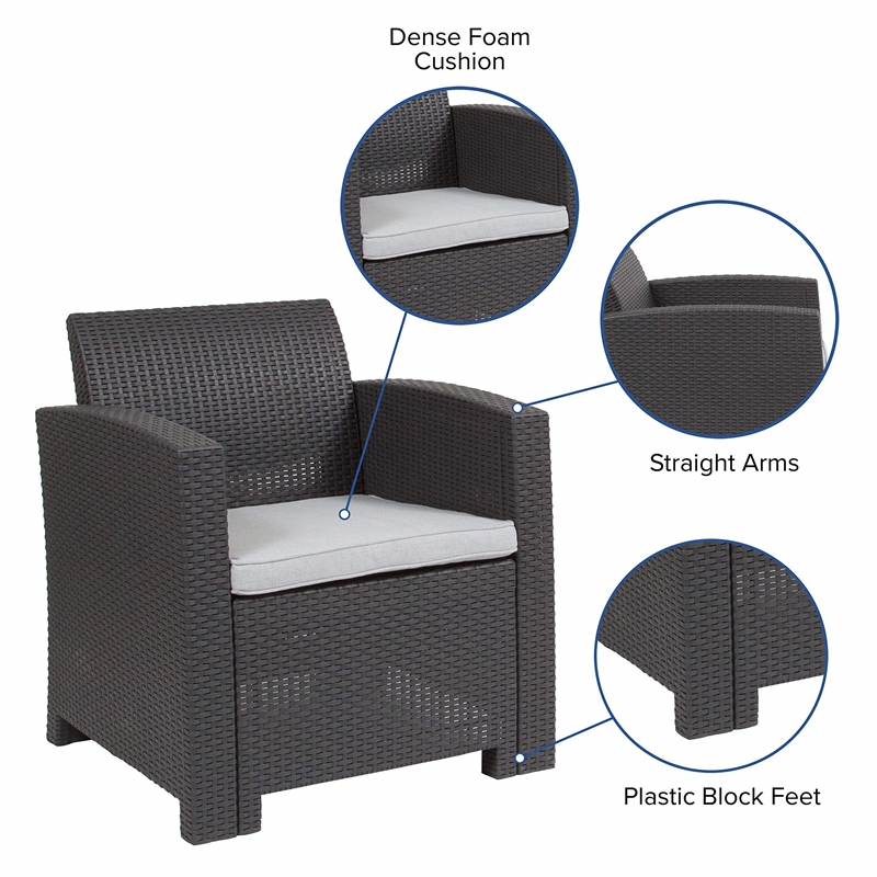 Bowery Hill Contemporary Wicker / Rattan Patio Chair in Dark Gray