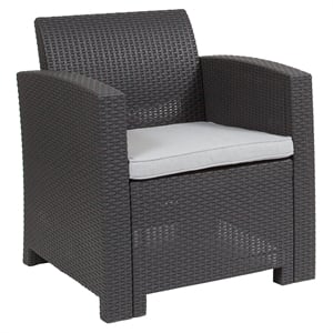 Bowery Hill Contemporary Wicker / Rattan Patio Chair in Dark Gray