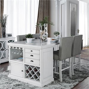 Bowery Hill Solid Wood Antique White 5-Piece Counter Height Dining Set Rectangular 66&quot x 42&quot x 36&quot Unassembled