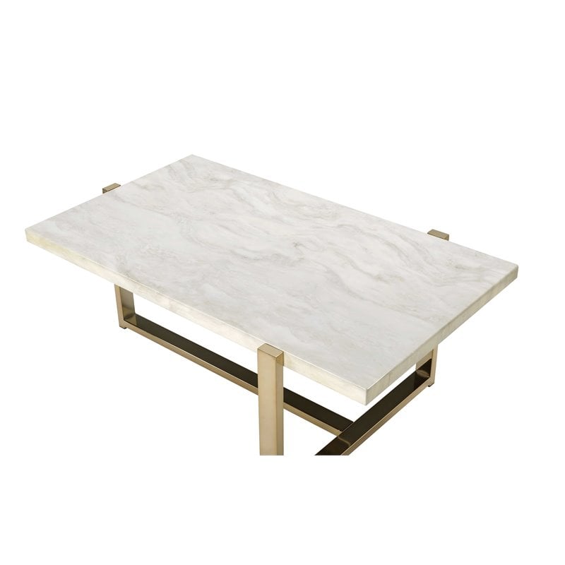 Bowery Hill Rectangular Wooden Top Coffee Table in Chrome and White