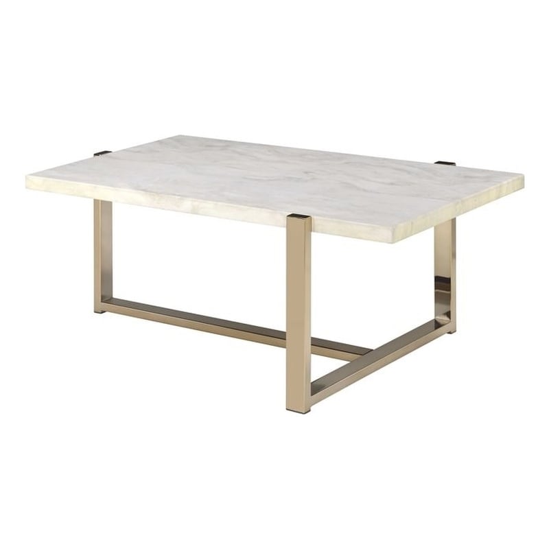Bowery Hill Rectangular Wooden Top Coffee Table in Chrome and White