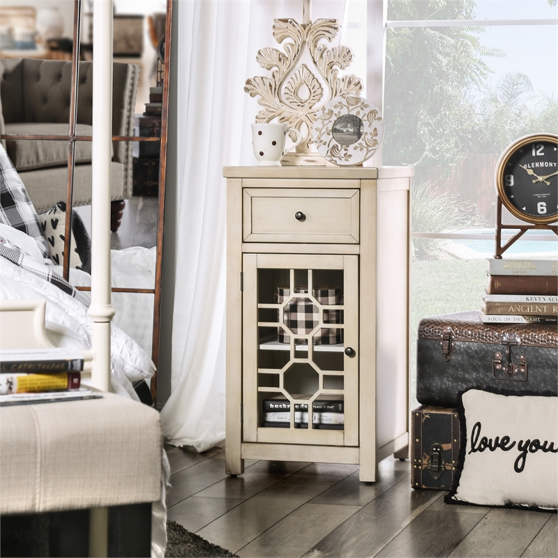 Bowery Hill Modern Wood 1-Drawer Side Table in Antique White
