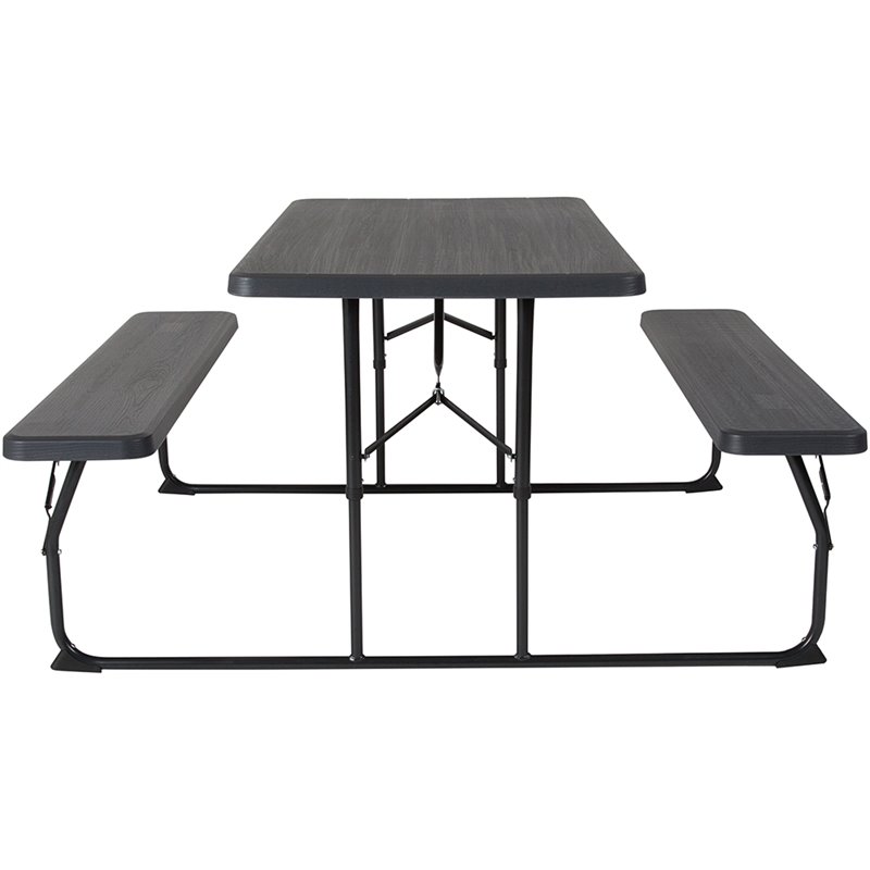 Bowery Hill Modern Folding Picnic Table with Bench in Charcoal