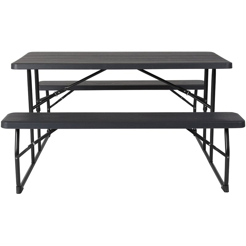Bowery Hill Modern Folding Picnic Table with Bench in Charcoal