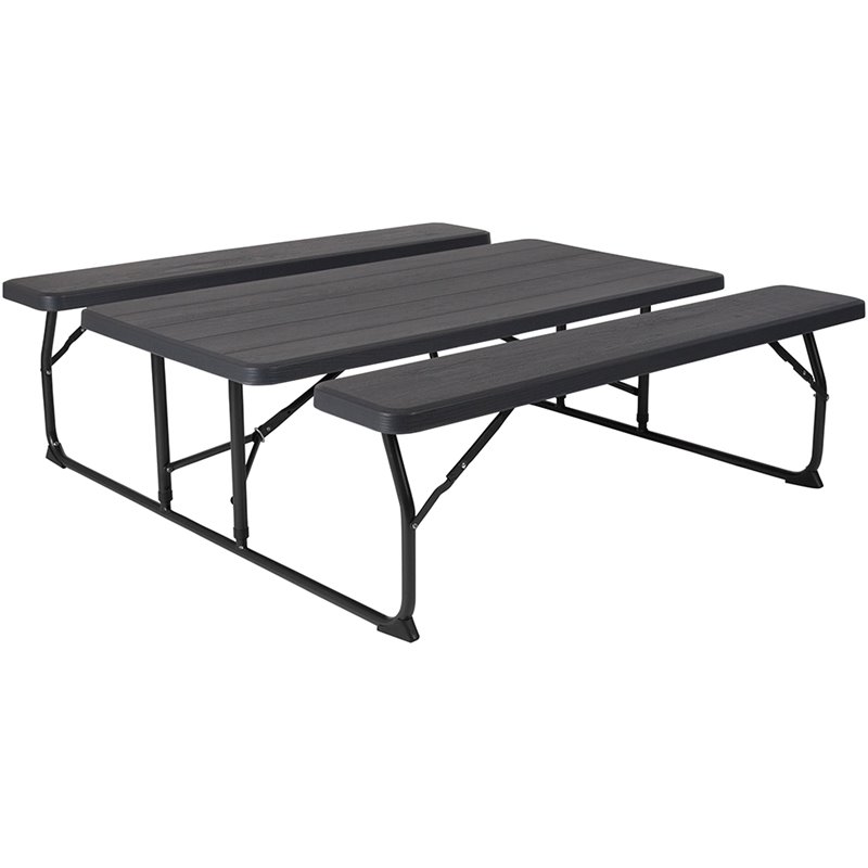 Bowery Hill Modern Folding Picnic Table with Bench in Charcoal