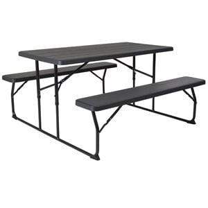 Bowery Hill Modern Folding Picnic Table with Bench in Charcoal