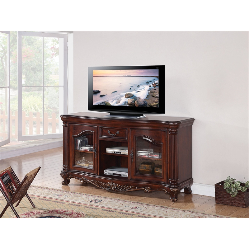 Bowery Hill Modern / Contemporary TV Stand in Brown Finish Cherry