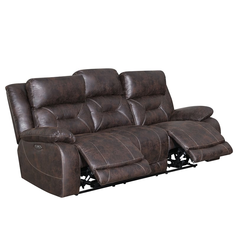 Bowery Hill Modern Faux Leather Reclining Sofa in Saddle Brown