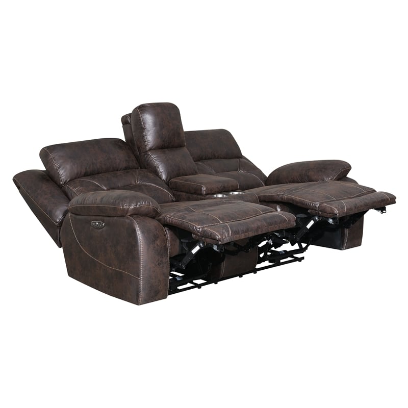 Bowery Hill Modern Faux Leather Reclining Sofa in Saddle Brown
