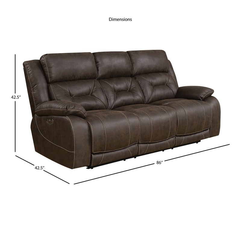Bowery Hill Modern Faux Leather Reclining Sofa in Saddle Brown