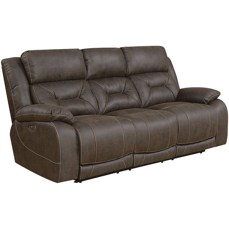 Bowery Hill Modern Faux Leather Reclining Sofa in Saddle Brown