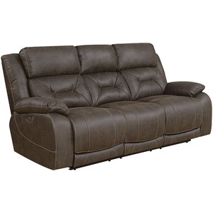 Bowery Hill Modern Faux Leather Reclining Sofa in Saddle Brown