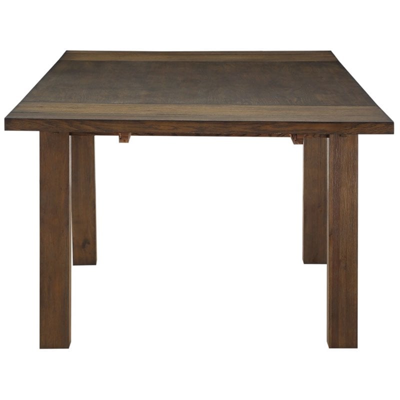 Bowery Hill Rectangular Wooden Dining Table with Extension Leaf in Dark Oak