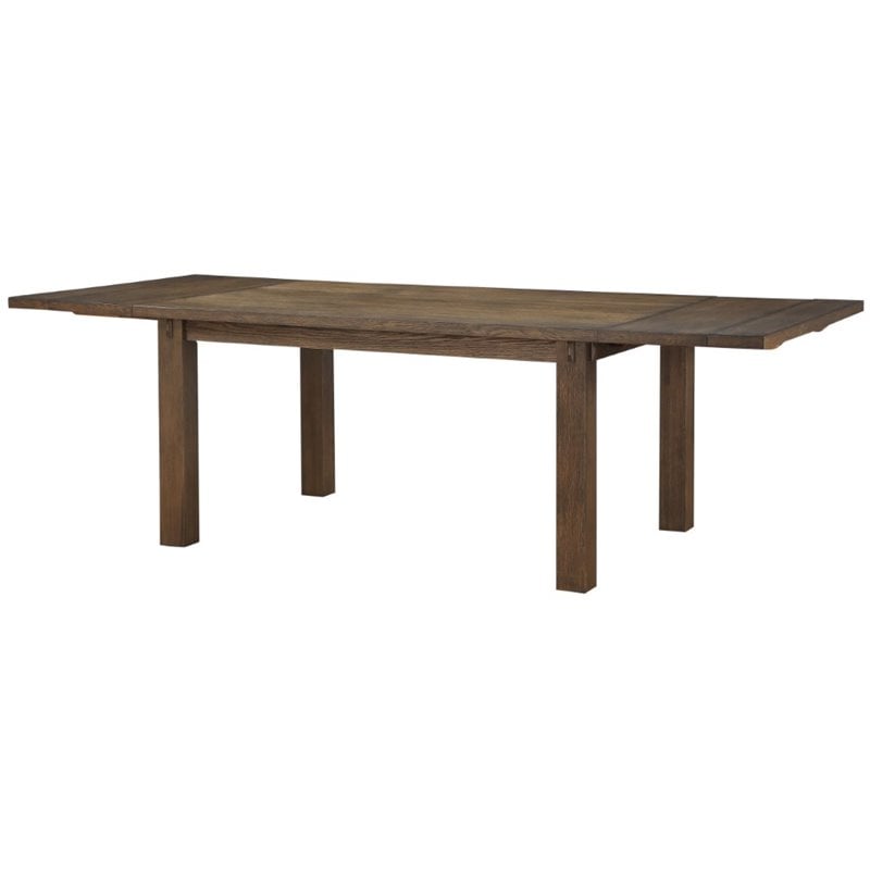 Bowery Hill Rectangular Wooden Dining Table with Extension Leaf in Dark Oak