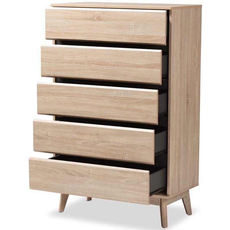 Bowery Hill 5 Drawer Modern Chest in Light Oak and Dark Grey