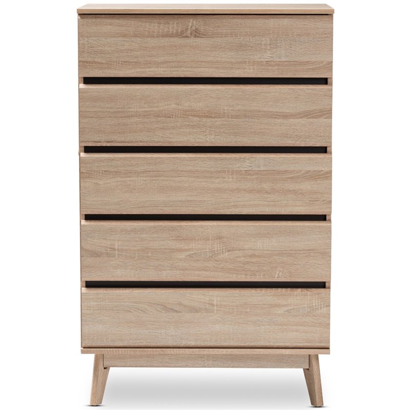 Bowery Hill 5 Drawer Modern Chest in Light Oak and Dark Grey