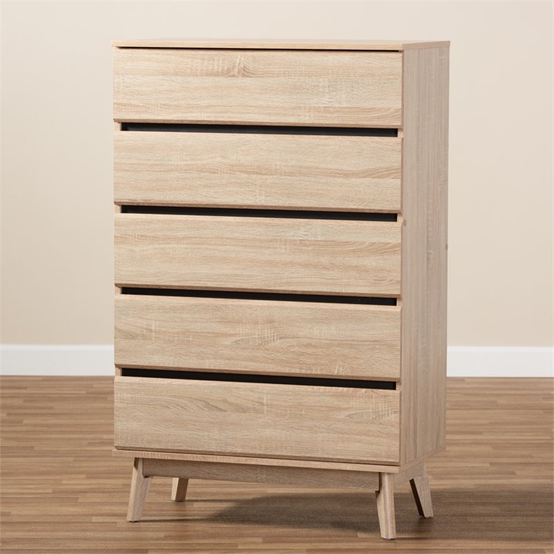 Bowery Hill 5 Drawer Modern Chest in Light Oak and Dark Grey