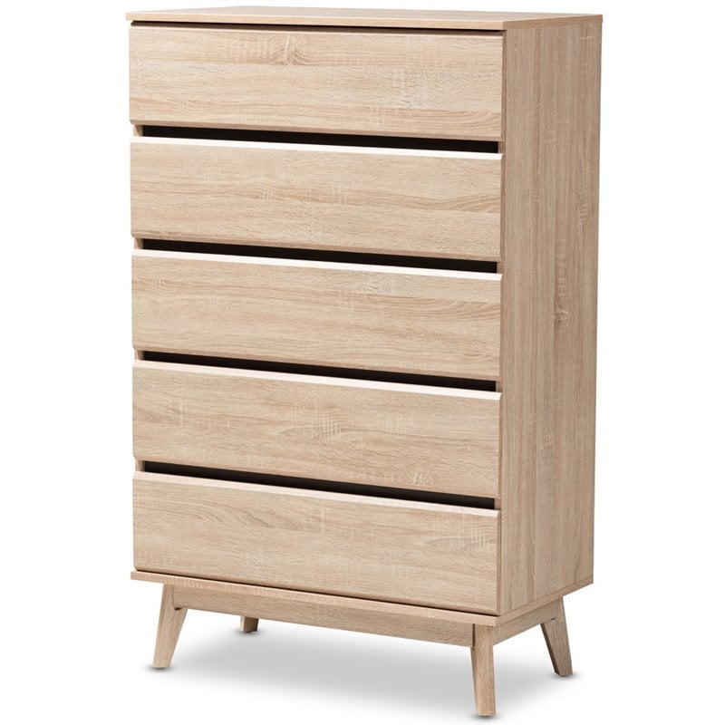Bowery Hill 5 Drawer Modern Chest in Light Oak and Dark Grey