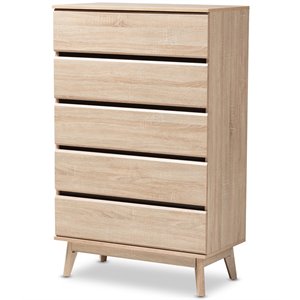 Bowery Hill 5 Drawer Modern Chest in Light Oak and Dark Grey