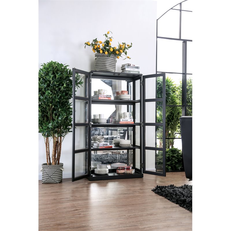 Bowery Hill Transitional Wood 4-Shelf Curio Cabinet in Black
