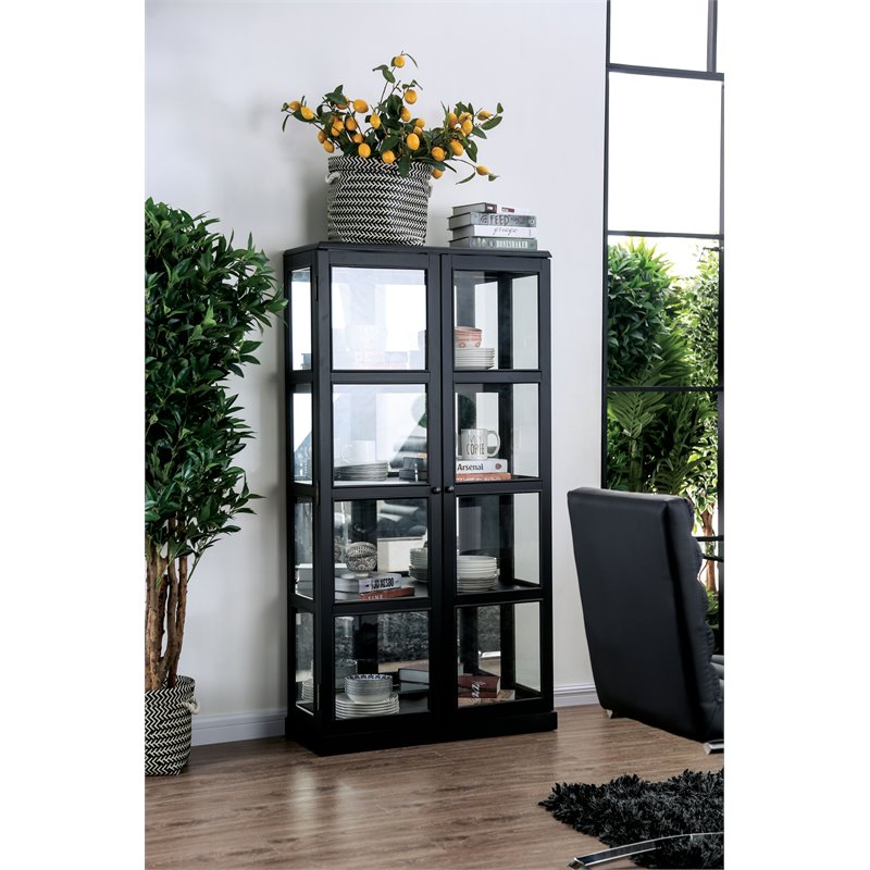 Bowery Hill Transitional Wood 4-Shelf Curio Cabinet in Black