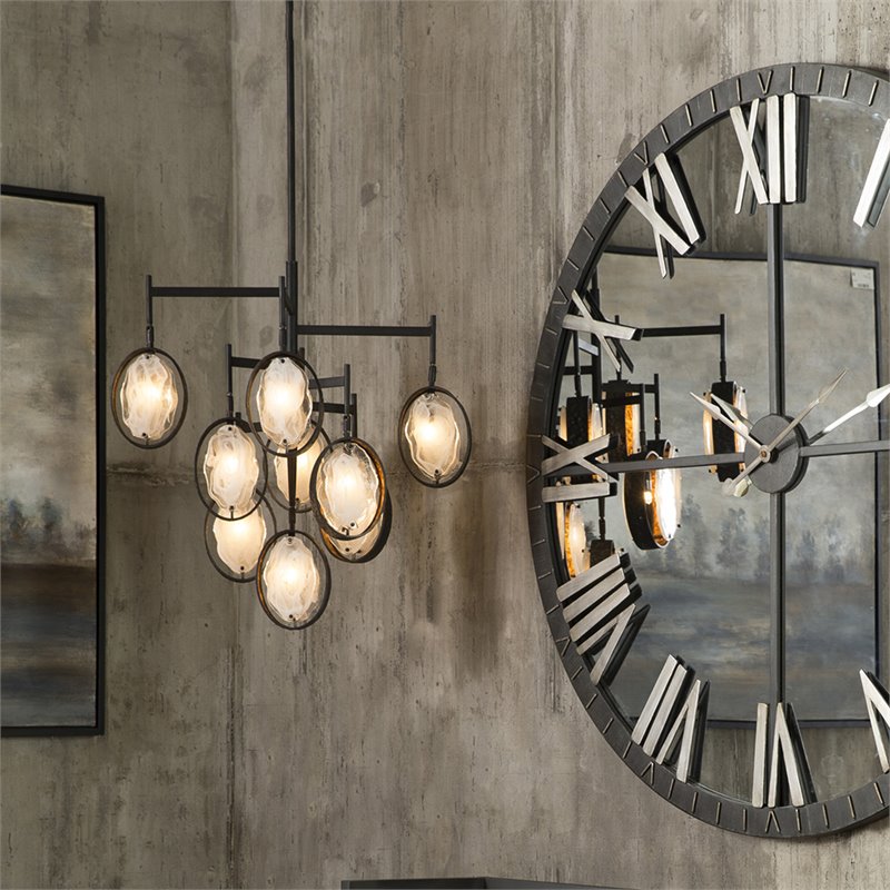 Bowery Hill 9-Light Transitional Iron and Glass Chandelier in Dark Bronze