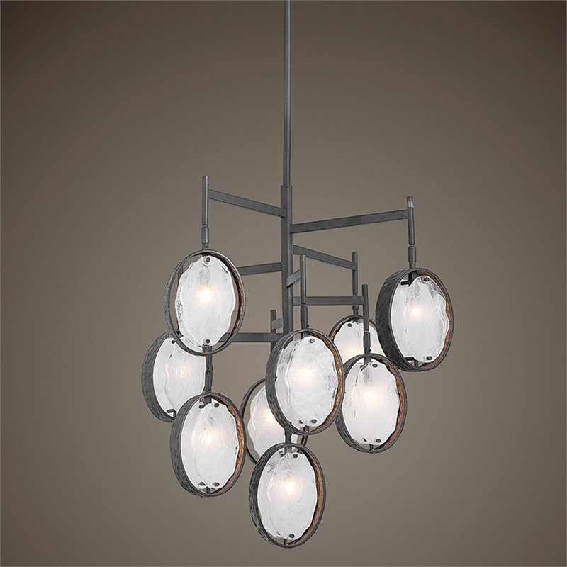 Bowery Hill 9-Light Transitional Iron and Glass Chandelier in Dark Bronze
