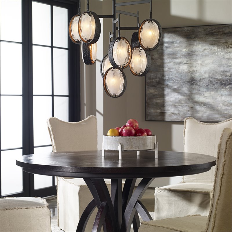 Bowery Hill 9-Light Transitional Iron and Glass Chandelier in Dark Bronze