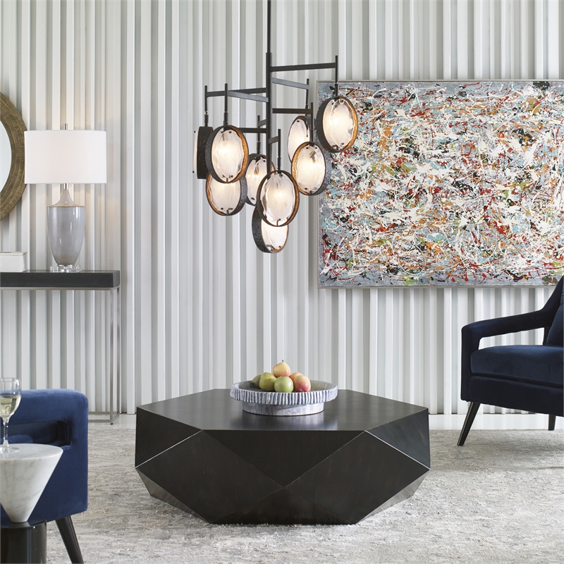 Bowery Hill 9-Light Transitional Iron and Glass Chandelier in Dark Bronze