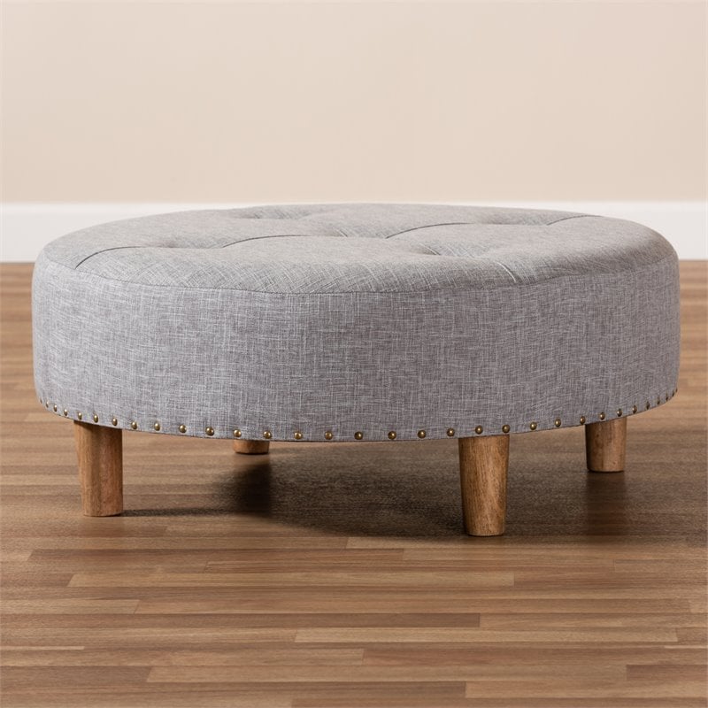 Bowery Hill Tufted Fabric and Wood Coffee Table Ottoman in Light Gray