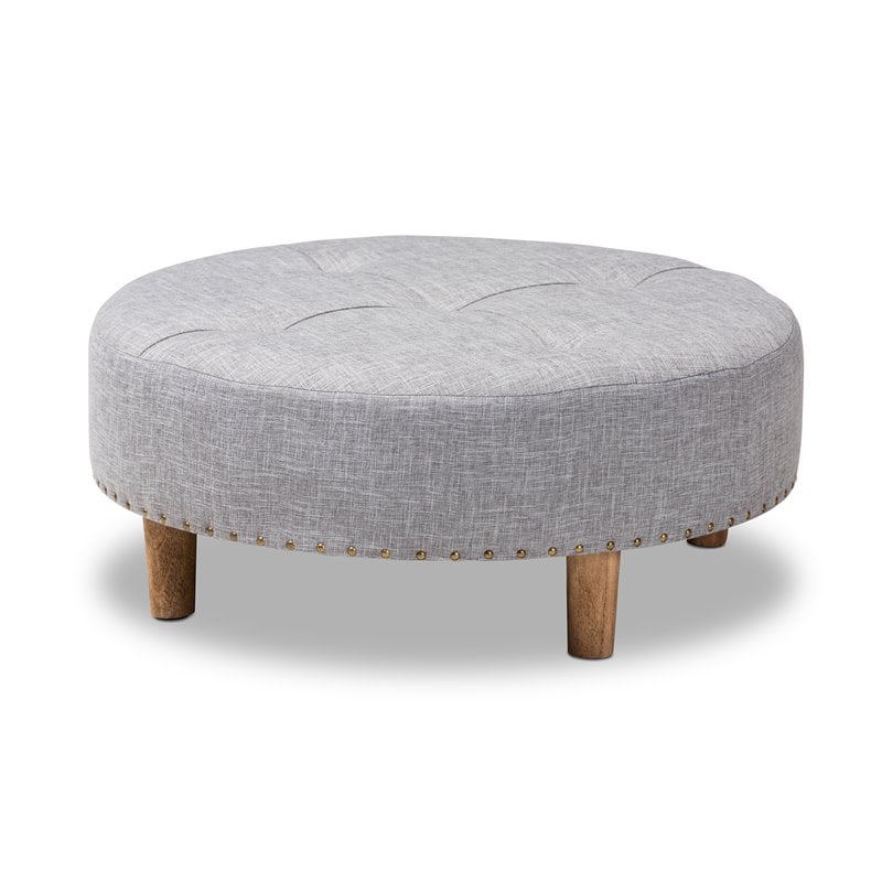 Bowery Hill Tufted Fabric and Wood Coffee Table Ottoman in Light Gray