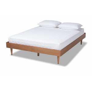bowery hill modern queen size ash brown finished wood bed frame