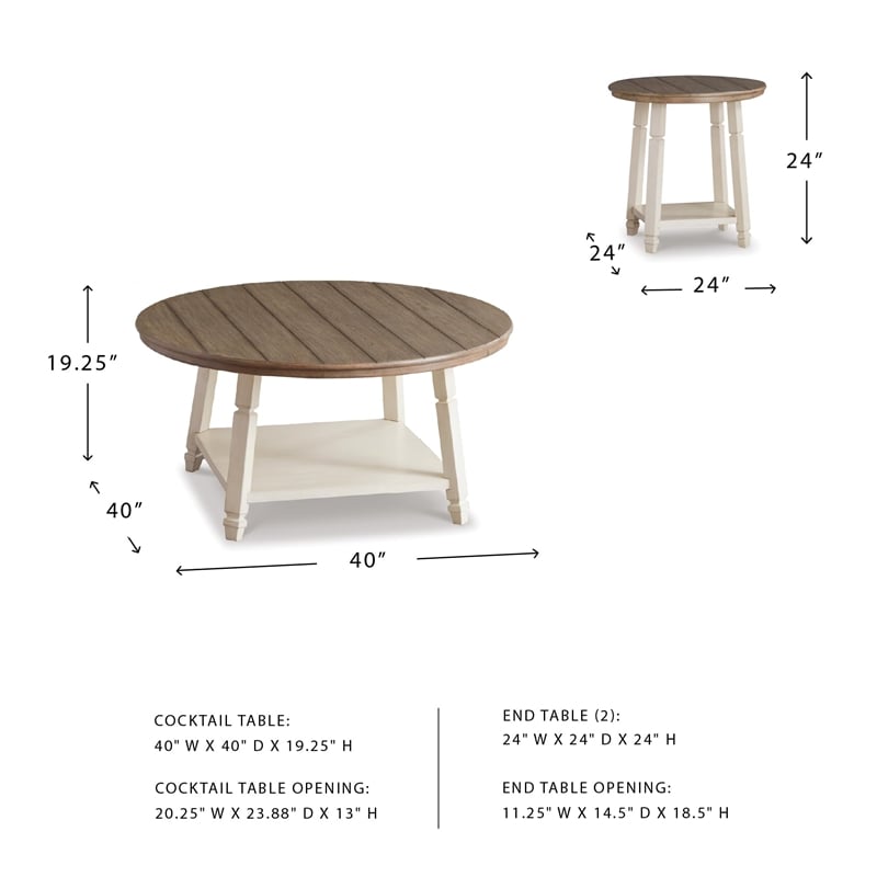Bowery Hill Modern 3 Piece Coffee Table Set in White and Oak