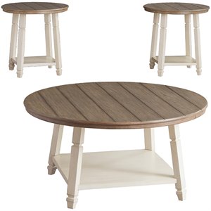 bowery hill modern 3 piece coffee table set in white and oak