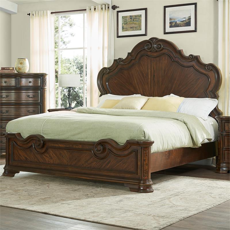 Bowery Hill Traditional Wood King Bed in Brown Cherry Finish
