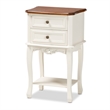 Bowery Hill French White and Cherry Brown Wood 2-Drawer End Table